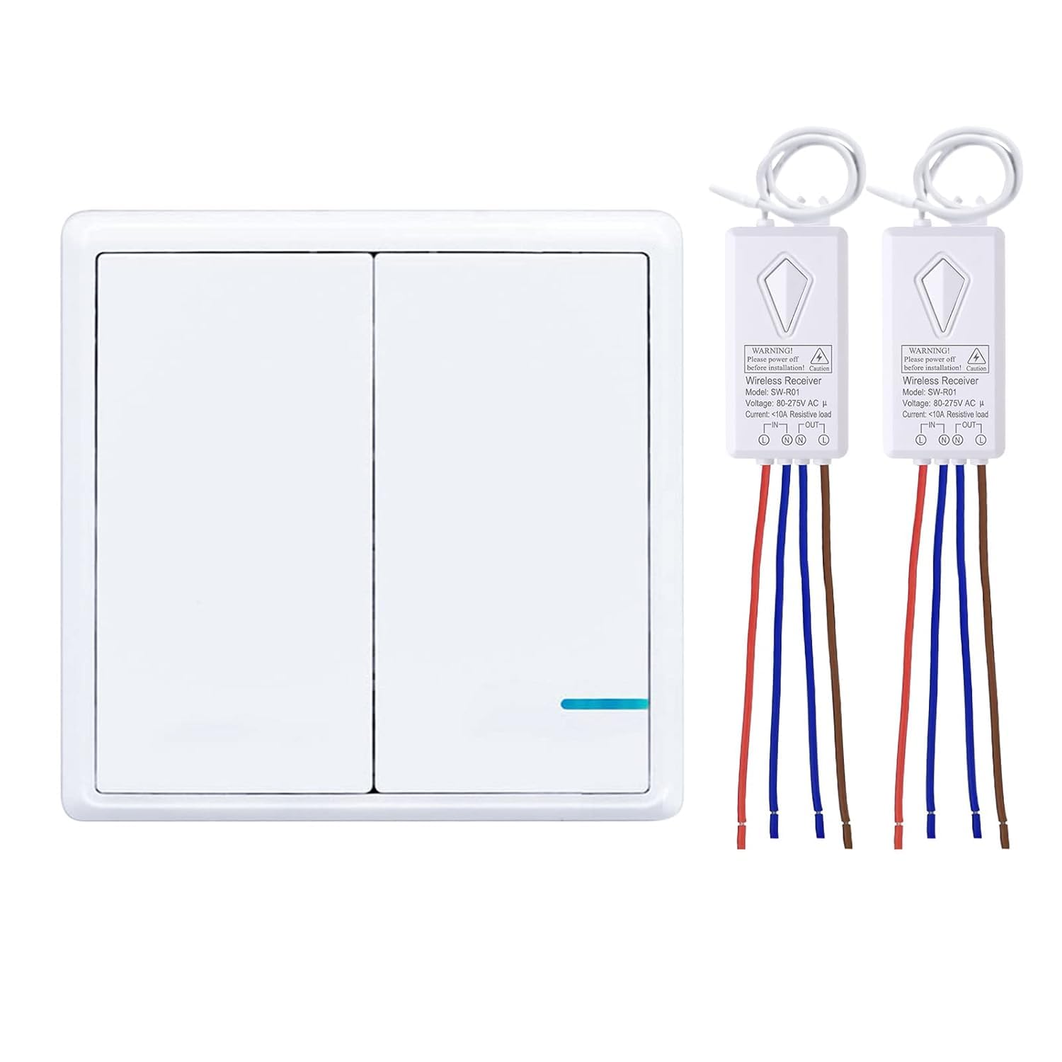 Thinkbee Wireless Lights Switch Kit, 2 Gang Wall Switch with Mini Receiver