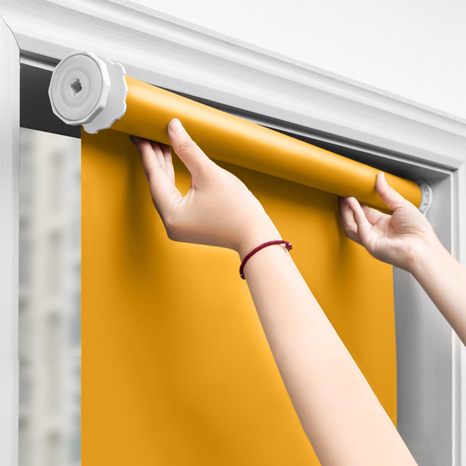 tow000ack No Drill Blackout Roller Blinds for Indoor,Orange Polyester Fabric,UV Protection Thermal Insulated Water proof Window Shades for Home Ofiice,Custom Color,Width x Height (60cm x 260cm)