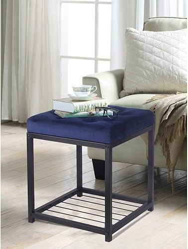 Miniatura 7 de GIA Otomana copetuda azul marino, marco de metal, banco tapizado cuadrado, capacidad de peso de 250 libras