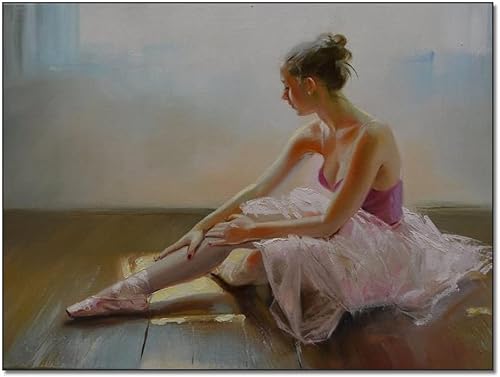 Póster de ballet de niña rosa que practica para sala de estar, pintura al óleo de bailarina, arte de pared, lienzo impreso, póster de arte de pared