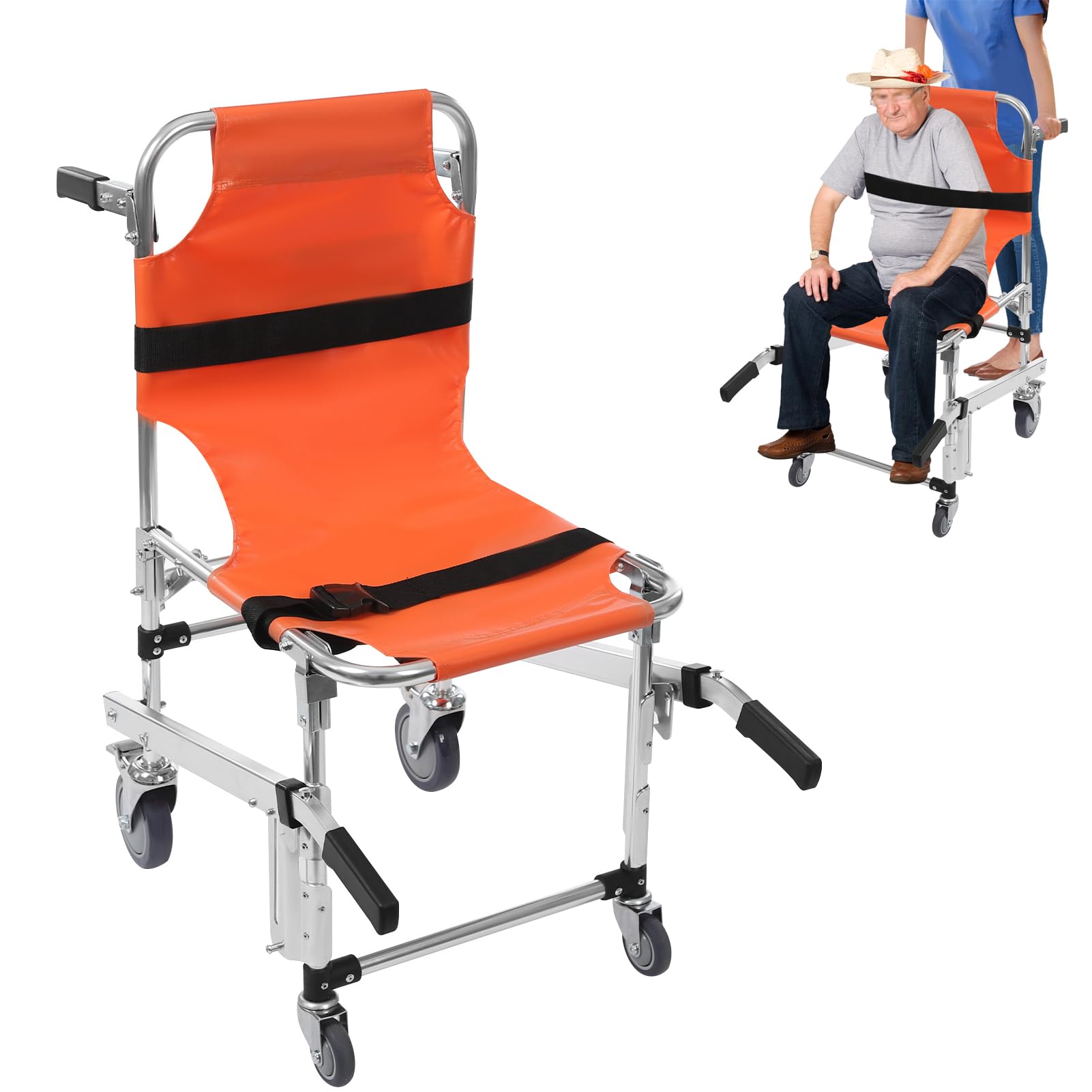 Silla de evacuación, silla de escalera de aleación de aluminio, ligera, plegable con cierre rápido, silla de evacuación para ambulancia bombero (naranja)