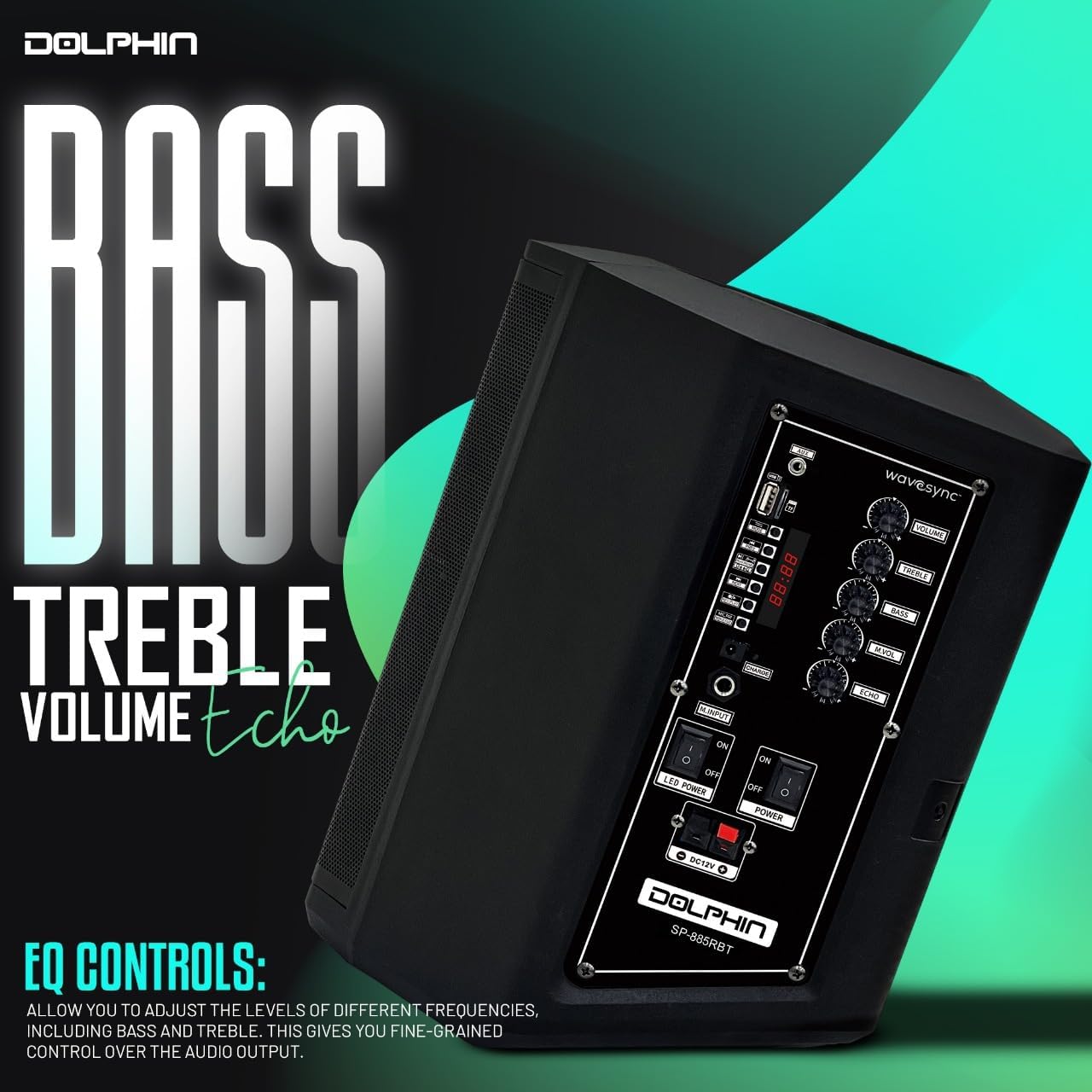 Dolphin SP-885RBT speaker control panel with EQ controls