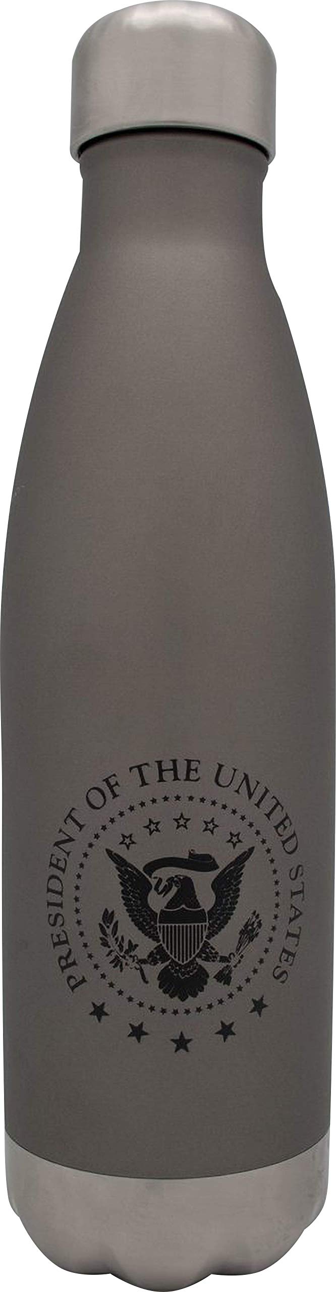 White House Gifts: Presidential Seal Stainless Steel Thermal Water Bottle (17 oz) - Matte Gray with Presidential Symbol Print - Insulated - Doubled-Walled with Vacuum Seal and Stainless Steel Lid