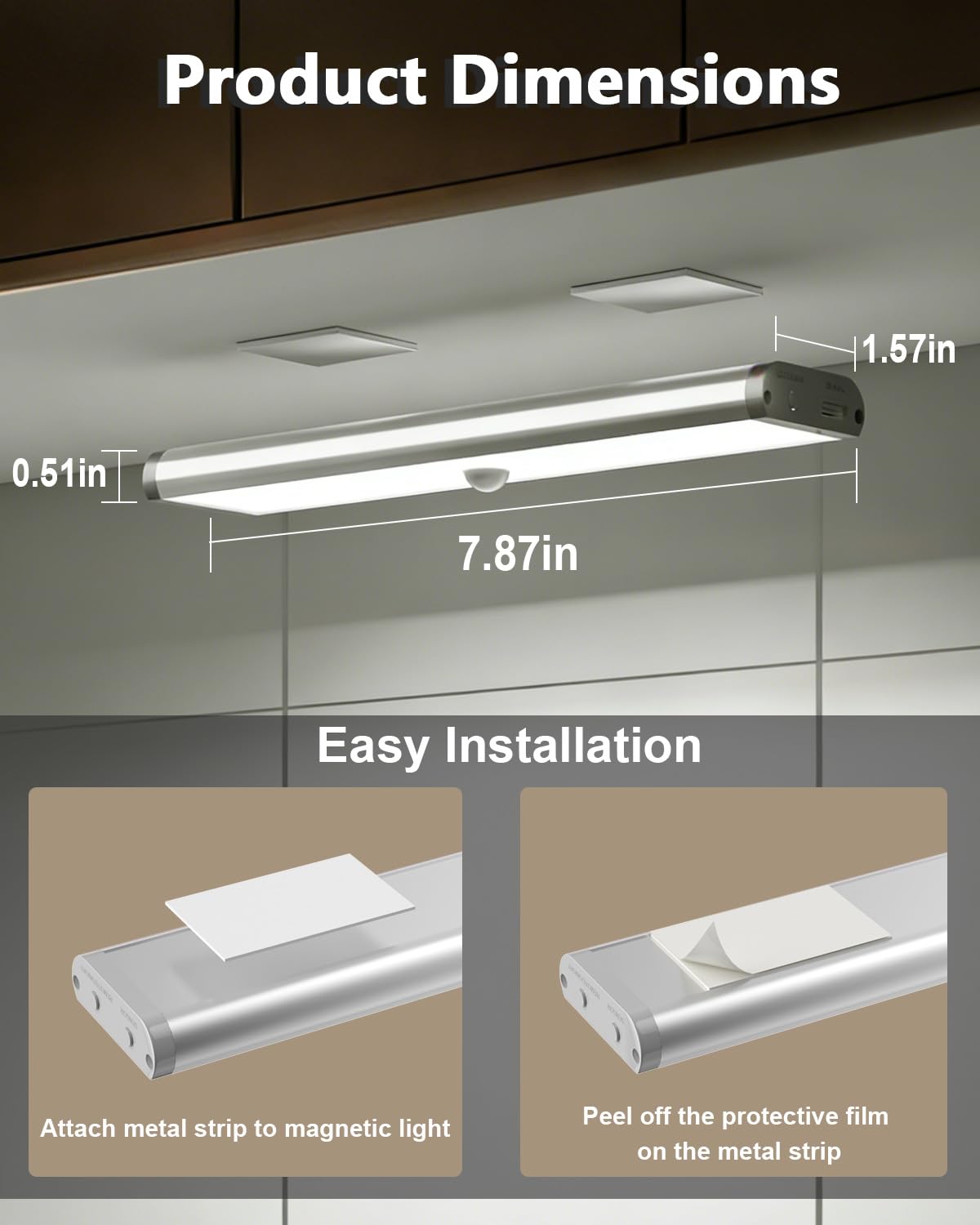 SZOKLED 58 luces LED para debajo del gabinete, inalámbricas, con sensor de movimiento RGB, luces nocturnas con control remoto, 1100 mAh, luces magnéticas debajo del gabinete para cocina, estante