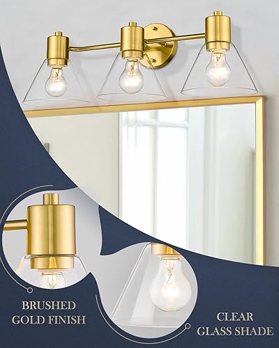 Miniatura 10 de LMS Lámparas doradas para tocador de baño, 2 lámparas de baño con pantalla de vidrio transparente, LMS-100