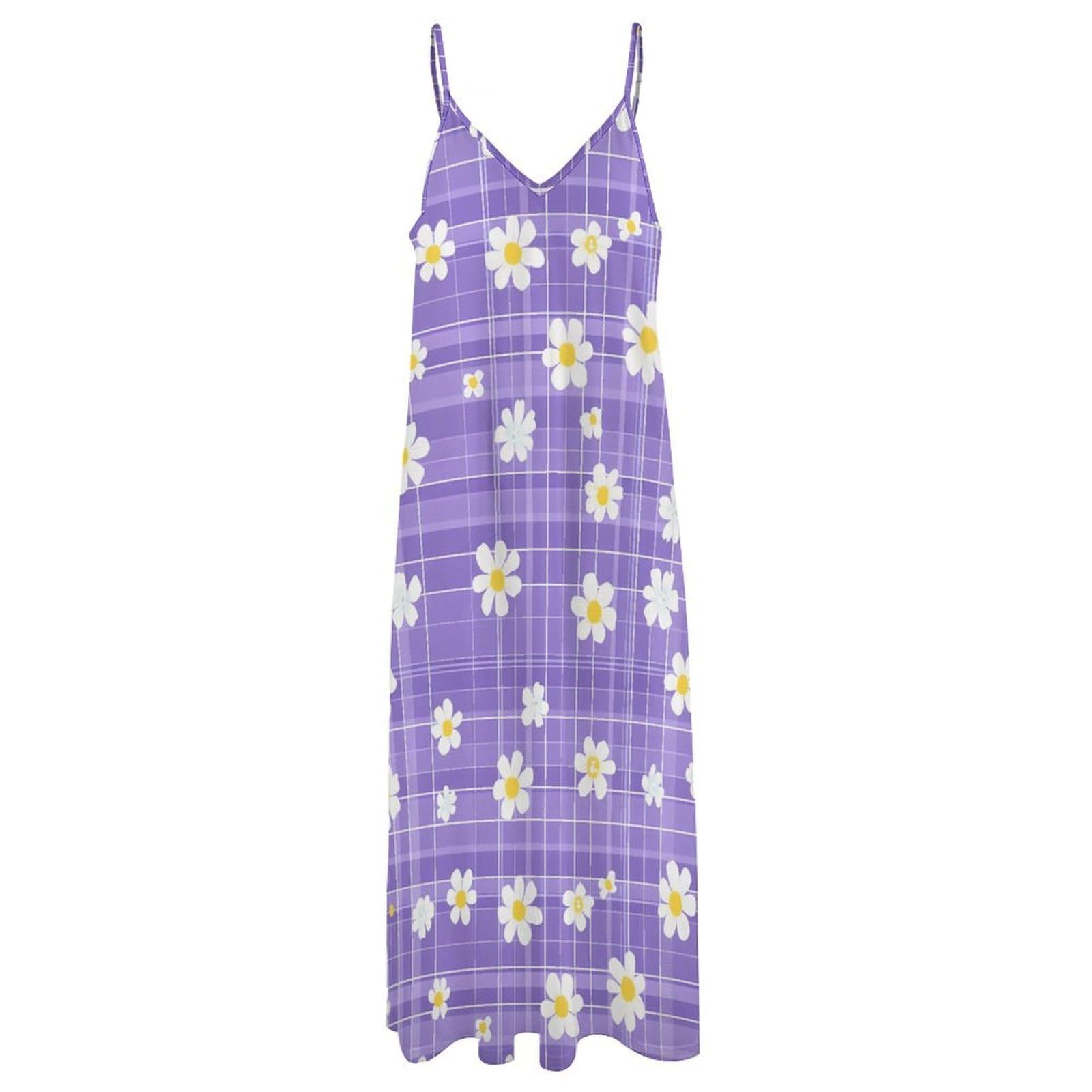 Vestido casual para mujer, con estampado de flores y margaritas, ajustable, largo hasta el tobillo, con volantes, vestido de verano fluido