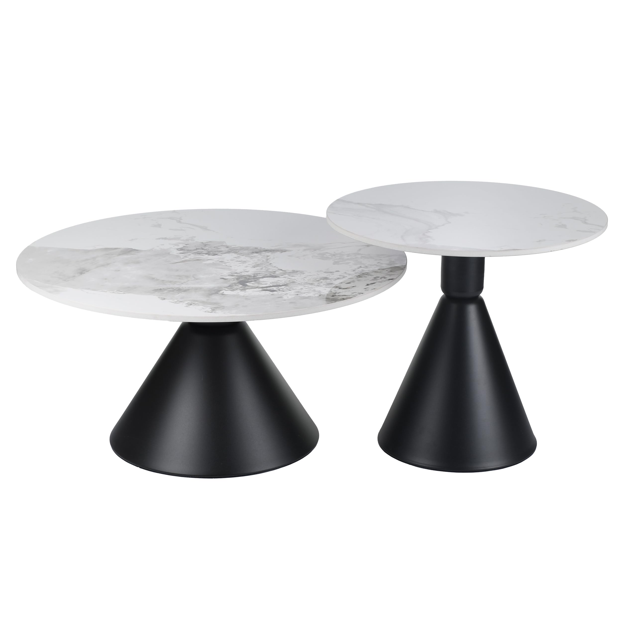 Couchtisch 2er Set Rund Elva 50cm und 70cm Durchmesser - Bedside Table Concept Tisch Trendiger Moderner - Architekturtisch Stilvoller Nachttisch oder Wohnzimmertisch Pulverbeschichtet