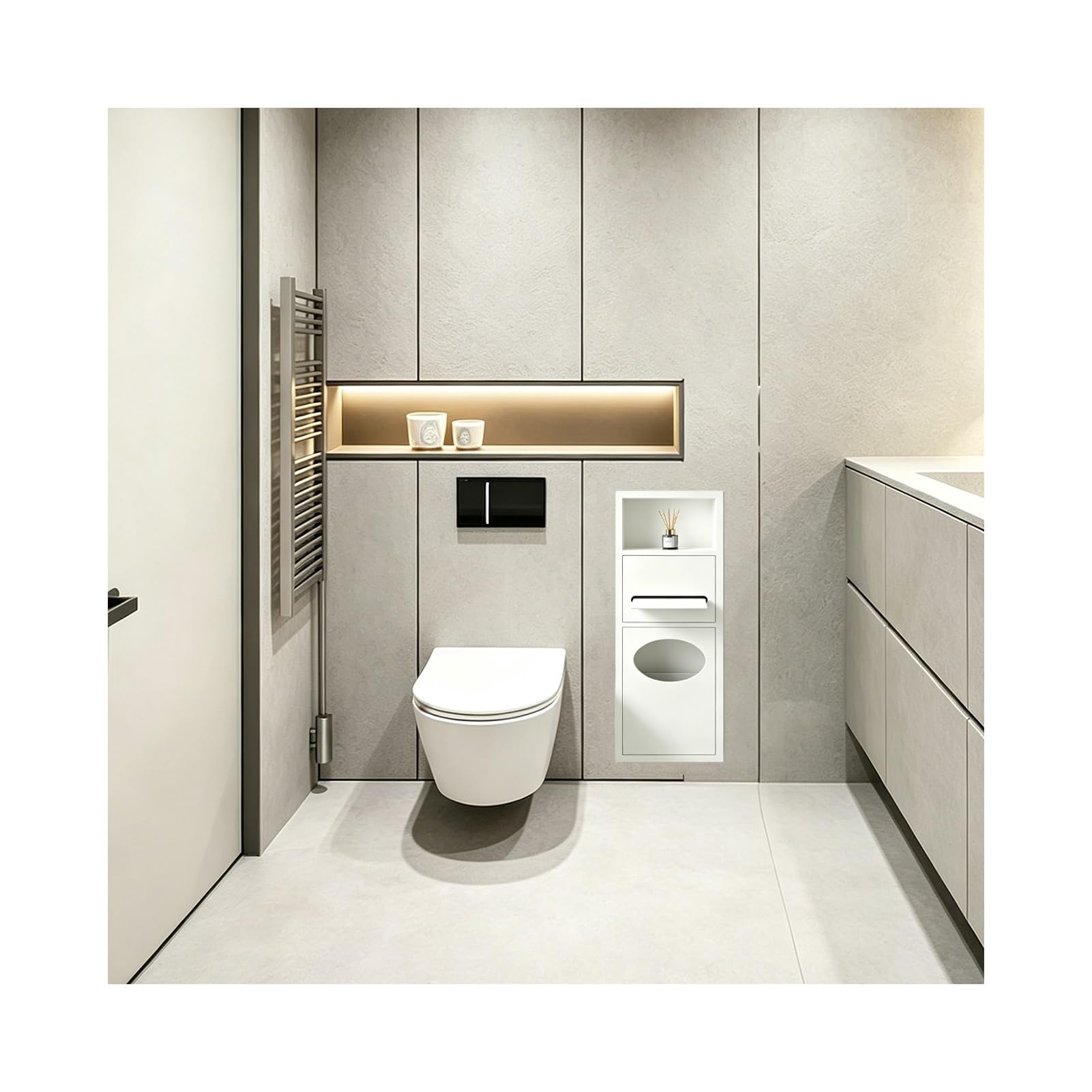 Recessed Toilet Niche, Indoor Trash Can Wall Niche for Bathrooms