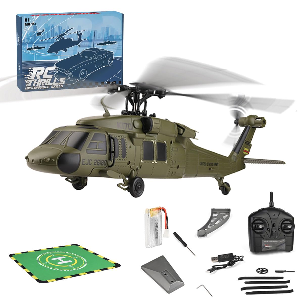 Palapozzy WL K170 Black Hawk UH-60L 170 Size RC Helicopter for Adults with Adjustable Left and right Hand Throttle, 2.4G 4CH Flybarless Outdoor Model for Adults (RTF) โ image 1
