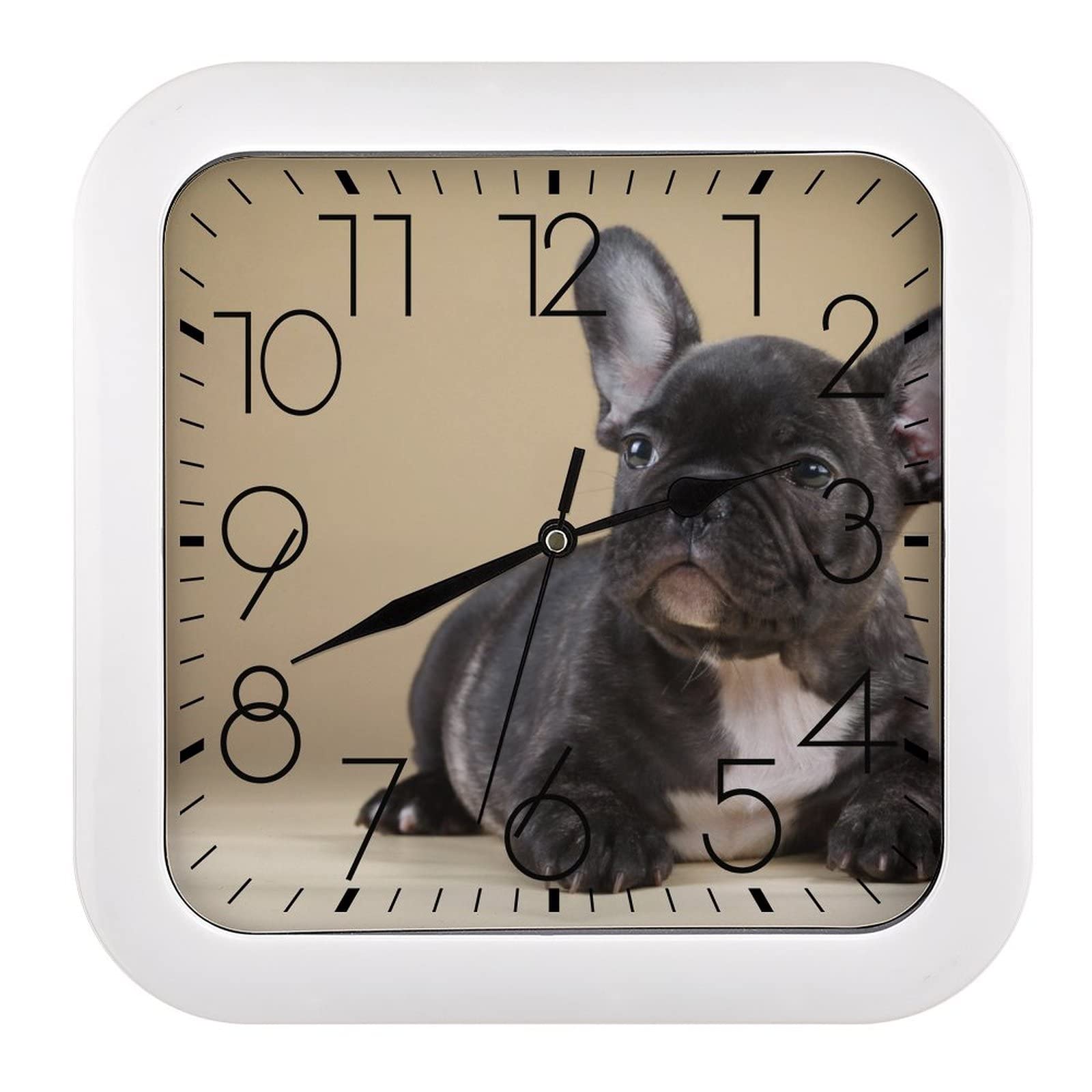 Pendule murale bouledogue noir design épuré pour l'école