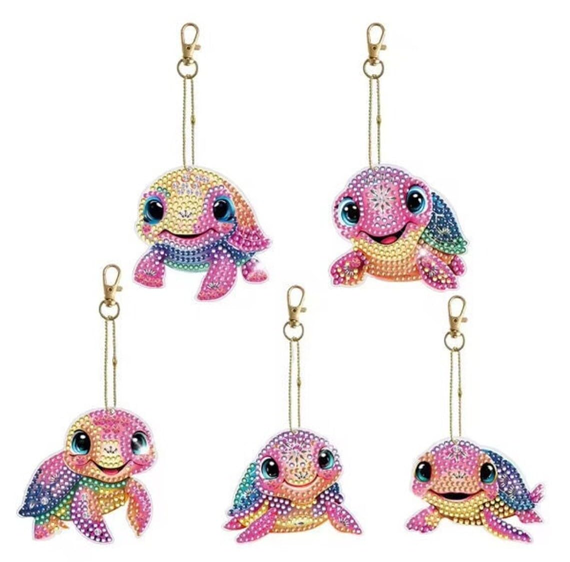 Syntego Happy Turtles 5Pcs 5D Diy Assorted Cute Colourful Turtles Diamond Painting Keyrings/Keychains Kit For Adults & Beginners Double Sided Rhinestone Craft Pendant
