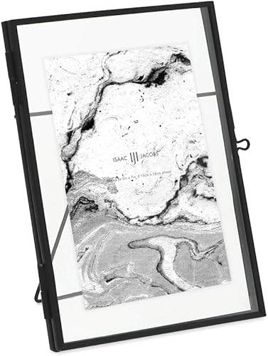 Miniatura 11 de Isaac Jacobs 8 x 10 pulgadas, latón y vidrio de estilo moderno negro, vidrio prensado, marco de fotos flotante de metal (vertical), con cierre de