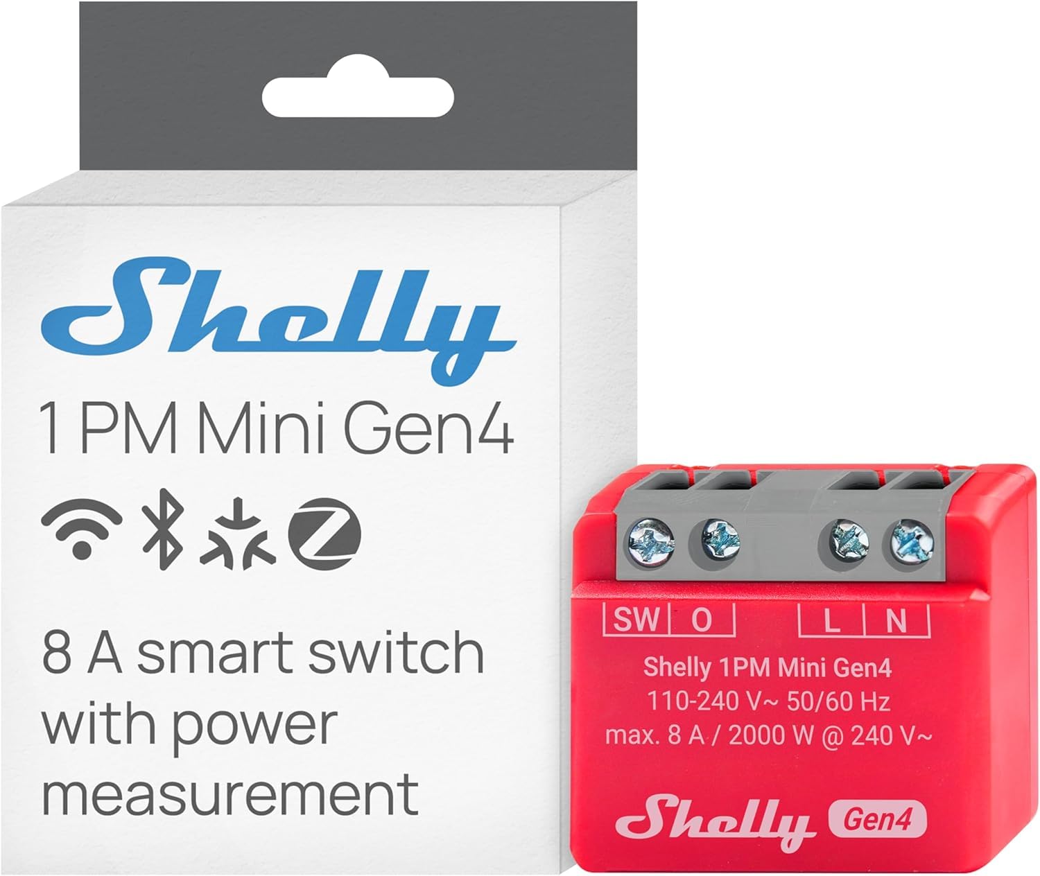 Shelly 1PM Mini Gen4, relé inteligente controlado por WLAN, 1 canal, 8A, medición de potencia, automatización del hogar, no se requiere Hub, Alexa, Apple HomeKit y Google Home, Zigbee y Matter (4