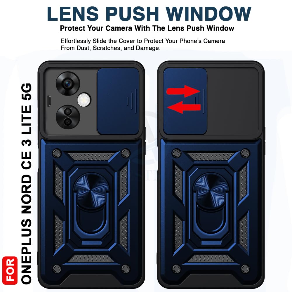 AESTMO Tough Armor Oneplus Nord CE 3 Lite 5G Bumper Back Case Cover | Ring Holder & Sliding Camera Shield Cover | 360 Degree Protection Back Case Cover for Oneplus Nord CE 3 Lite 5G (Blue) — Amazon image 4