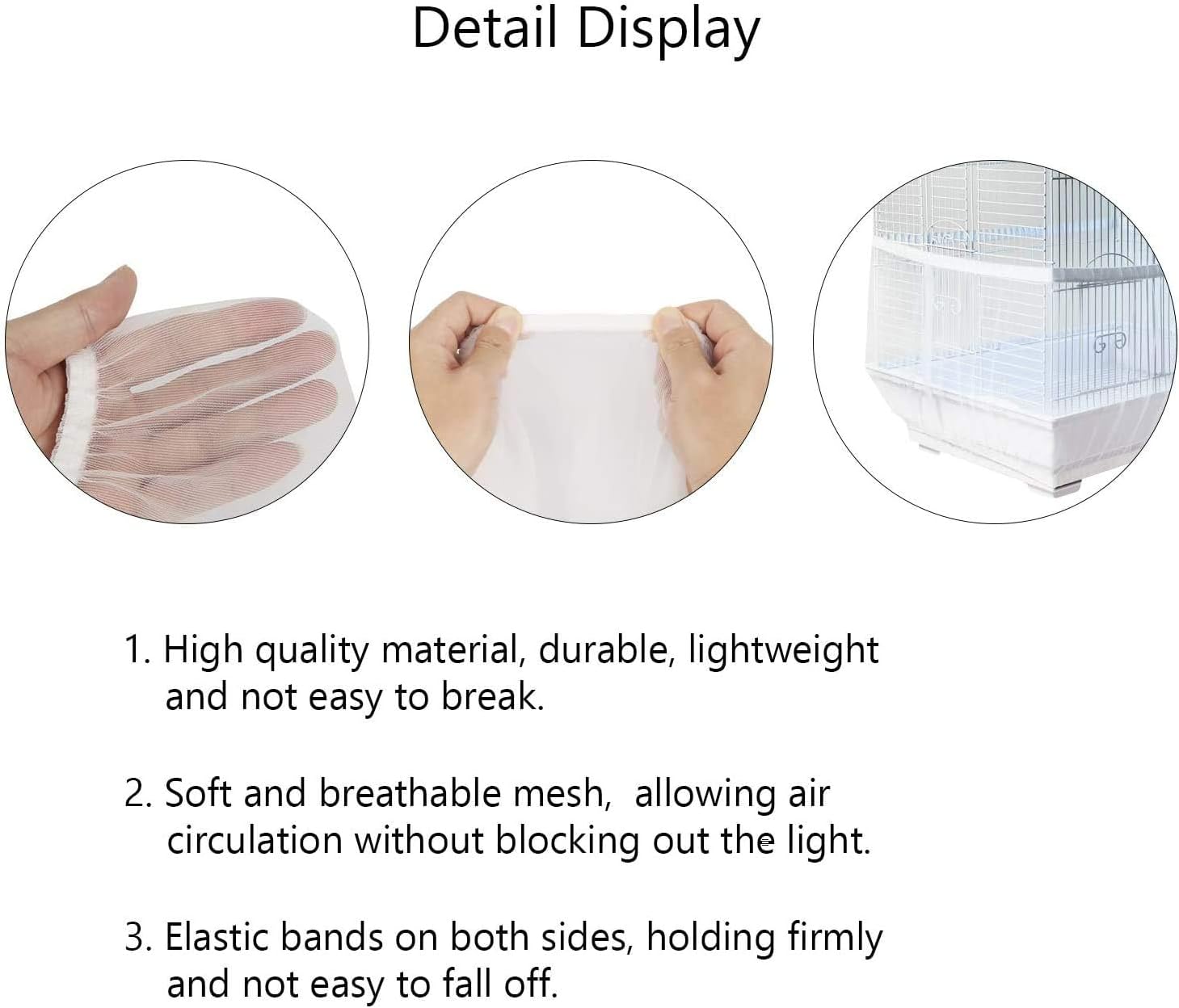 4 Colors Ventilated Nylon Bird Cage Cover Shell Seed Catcher Pet Products Large Size Bird Cage Seed Catcher Seeds Guard Parrot Nylon Mesh Net Cover Stretchy Shell Skirt Traps Cage Basket Soft White