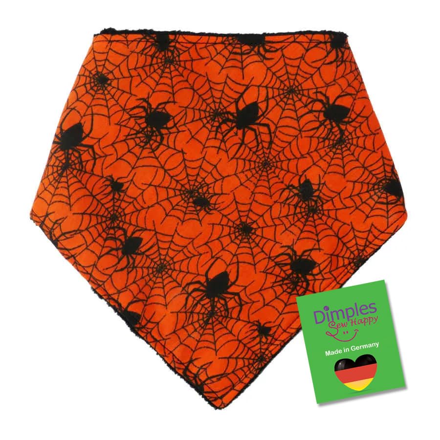 Bandana anniversaire chien et chat Dimples foulard Halloween araignées noir orange 45cm
