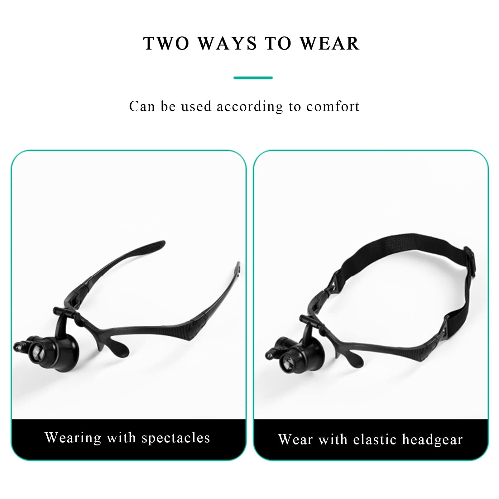 Lupa de Montaje en la Cabeza con luz LED, Lupa con 4 Lentes Desmontables, Lupa para reparación de Relojes, Lectura para Personas Mayores Double The Comfort