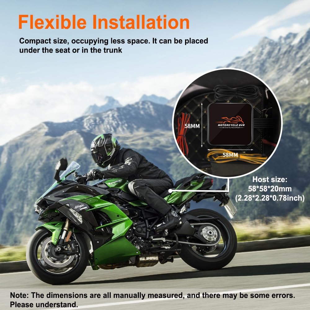 VSYSTO Kamera Motocyklowa WiFi, HD 1080P, Tryb Nocny Starlight, Szeroki kąt 130°, Przednia i Tylna Kamera, System DVR do Motocykla, Sterowanie Przewodowe, Wodoodporna, Czujnik G, Nagrywanie w Pętli