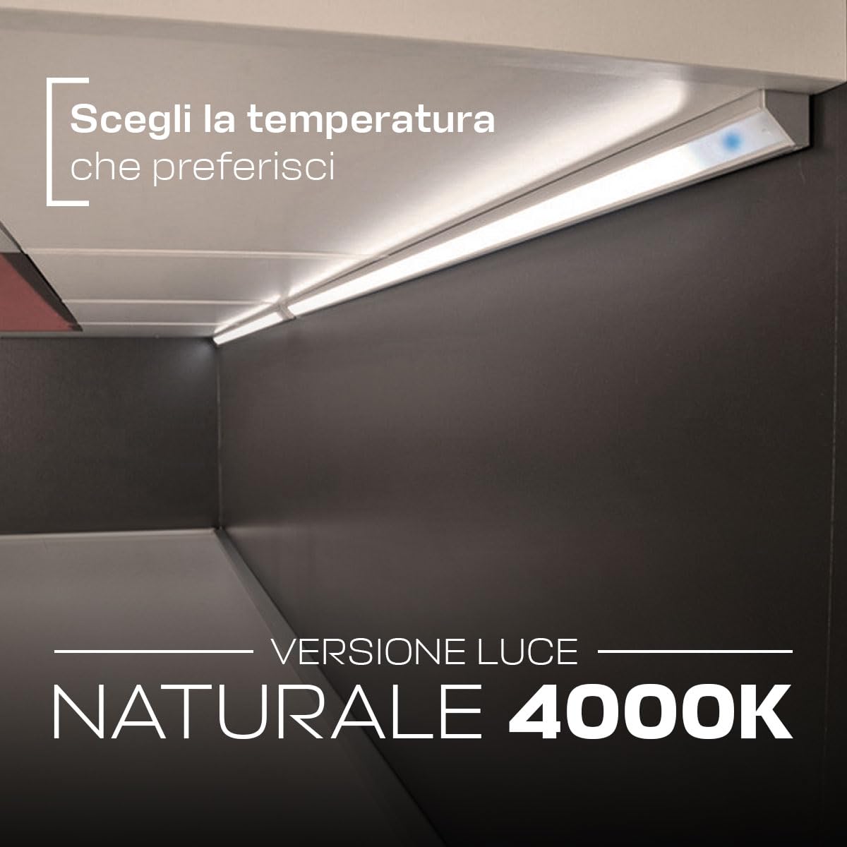 Barretta a Led Angolare con Misura Personalizzabile da 30cm a 200cm - Lampada LED per sottopensili piano cottura scrivania e piano di lavoro - Dimmerabile (180 cm, Luce Naturale 4000K)