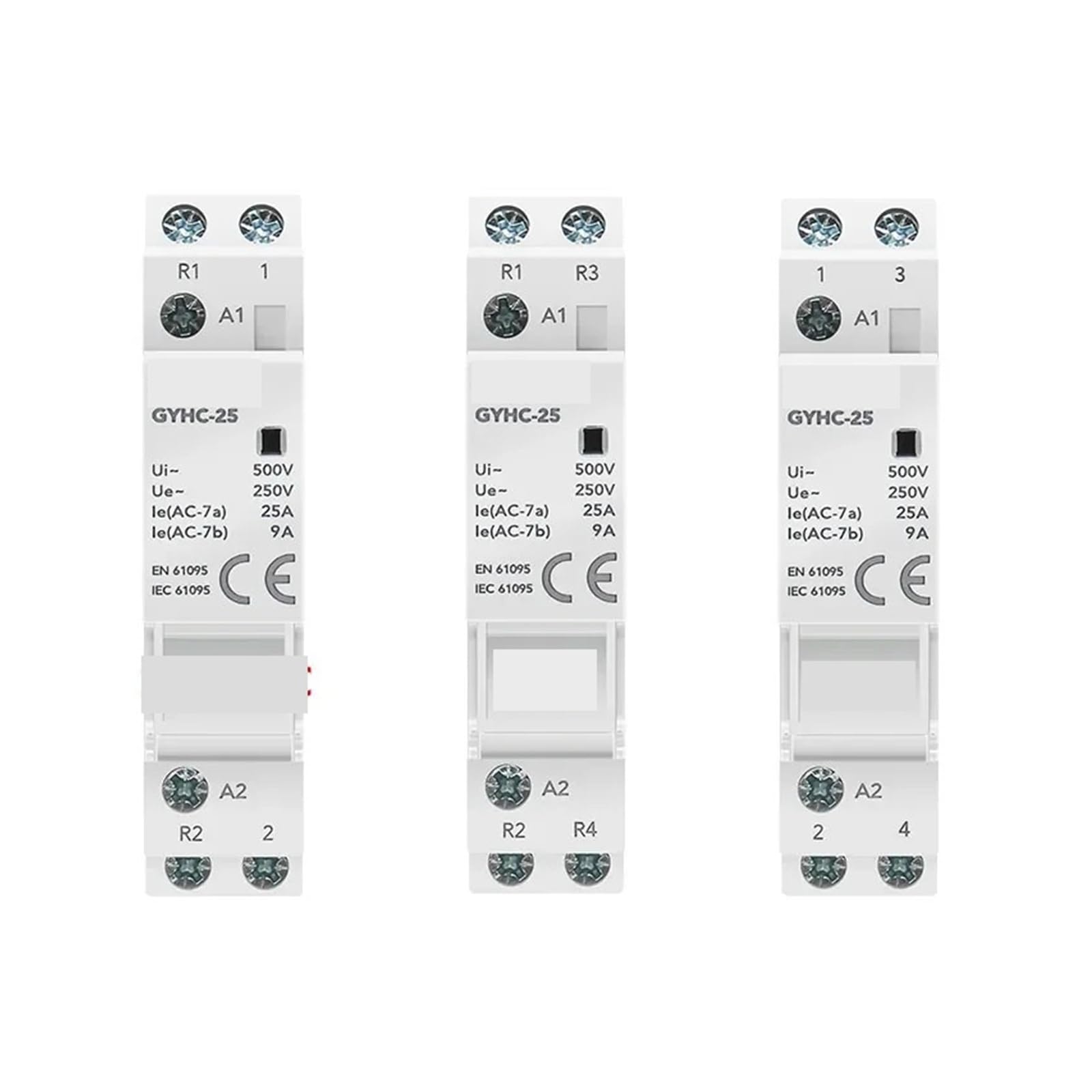 GYHC Stycznik domowy na szynę DIN AC24V 48V 110V 220V 2P 25A 2NC 2NO 1NO1NC 50/60Hz (2P 25A 2NO AC48V)