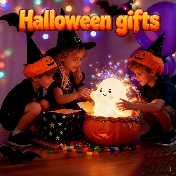 KangTen CHEN Ghost Night Light for Kids, Silicone Nursery Nightlight with 13 Interactive Sound Effects ,Halloween Decor Lamp Adjustable Dimmable Lamp with Touch Sensor Children's Christmas Gifts (white ghost 1) photo 2