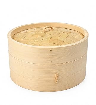 Bamboo Steamer Basket 6 Inch with Lid | Natural Wooden Momos Maker, Dumpling & Dim Sum Steamer for Vegetables | Eco-Friendly Cooking Basket