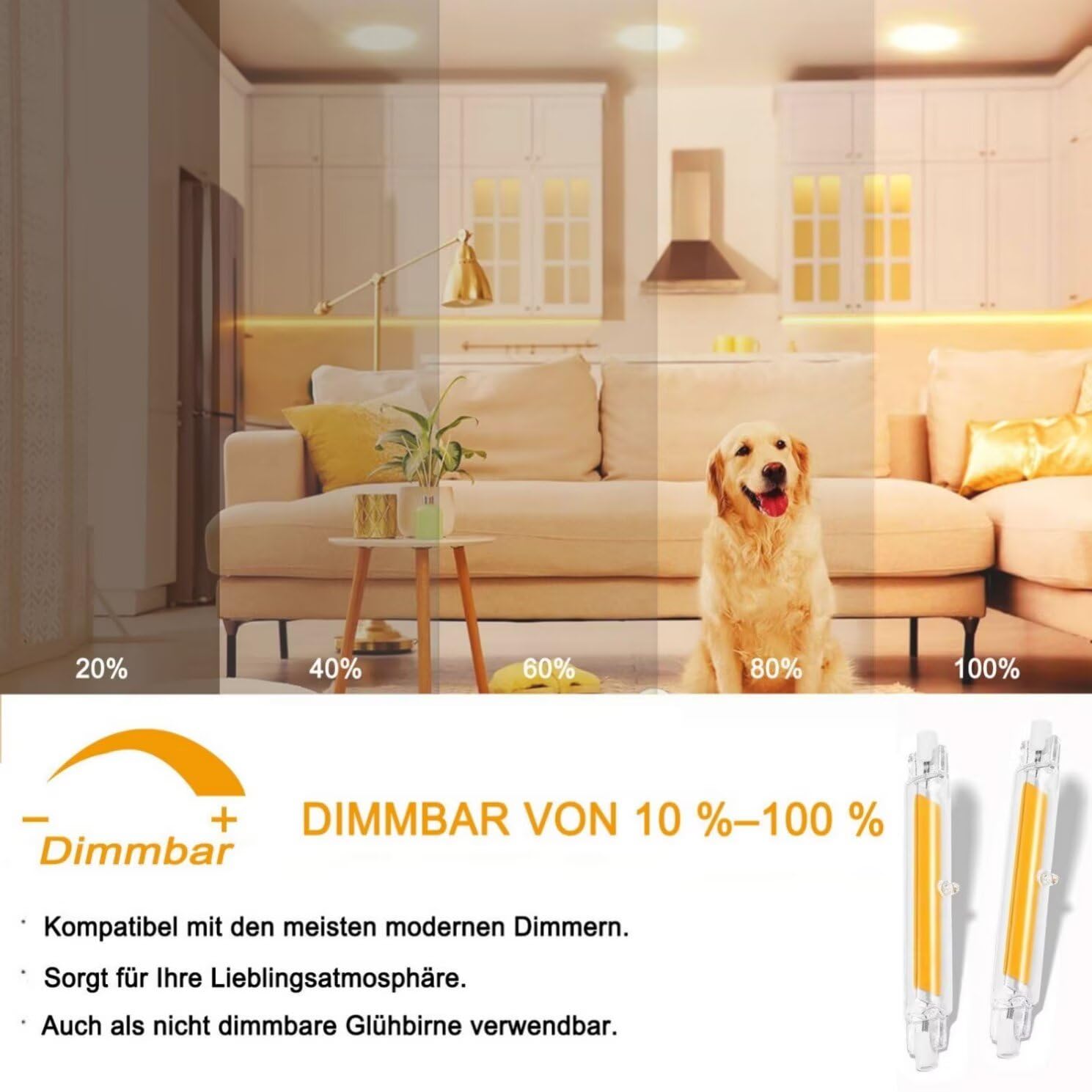 R7s-Led 118mm Dimmbar 20W Bulb Warmweiß 3000K 2000LM, J118 COB Double Ended Linear Lampen Ersatz für 200W Halogen, Kein Flackern, 360° Beam Angle für Stehlampe Deckenfluter Wandleuchte, 6 Stück