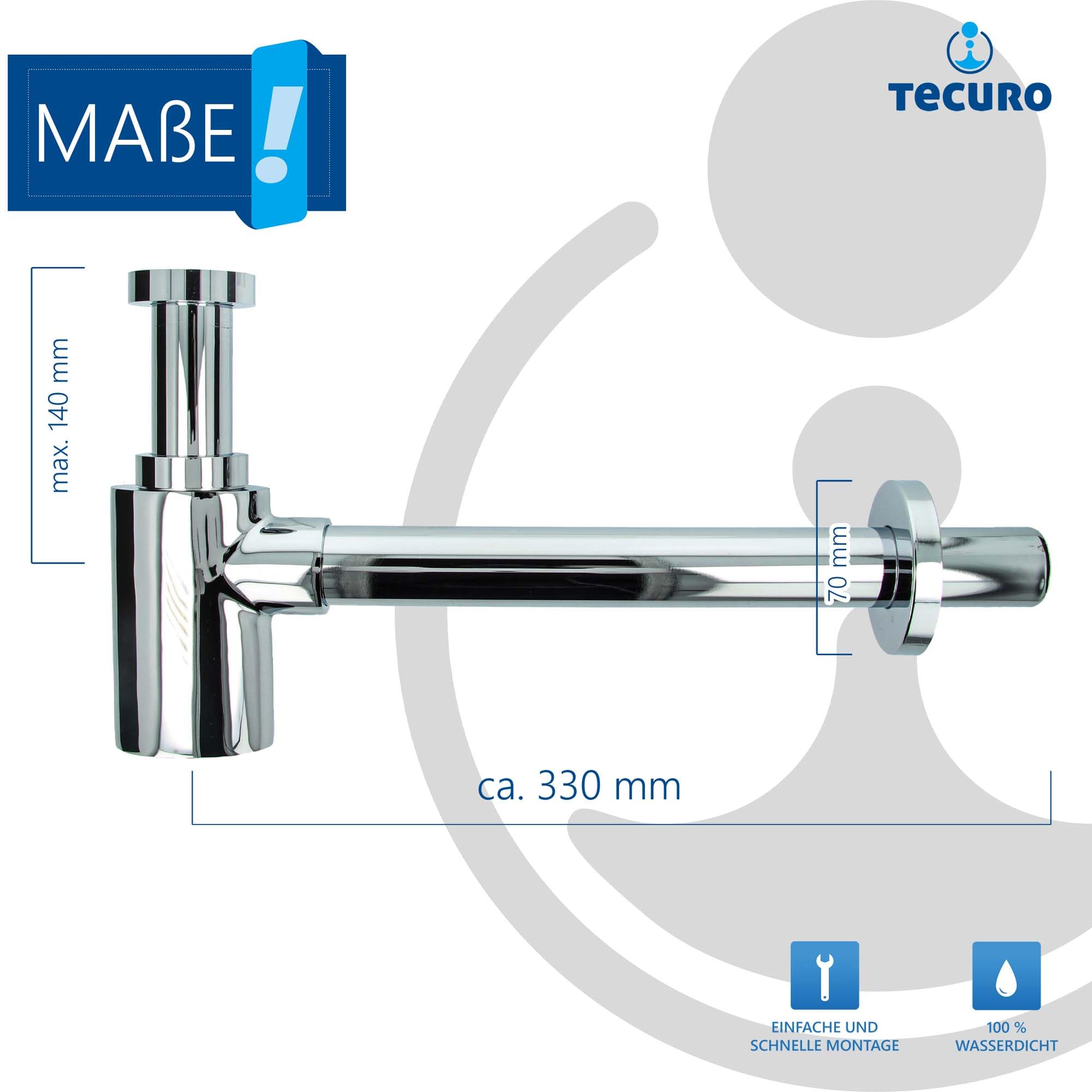 tecuro DESIGN ovaler Flaschensiphon Rohrgeruchsverschluss, Messing verchromt