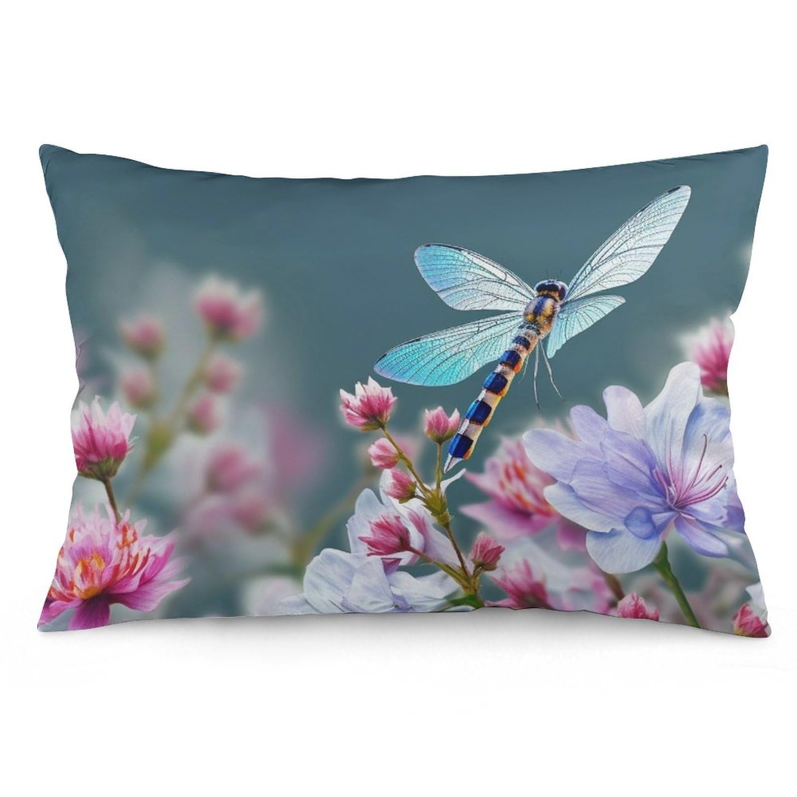 NTVOWPZO 2 Pack Decoration Throw Pillow Covers 16 "x24 Pillowcases Covers Dragonfly and Flowers Pillowcases Modern Farmhouse Home Decor Sofa Cushions Covers for Couch Bed Living Room