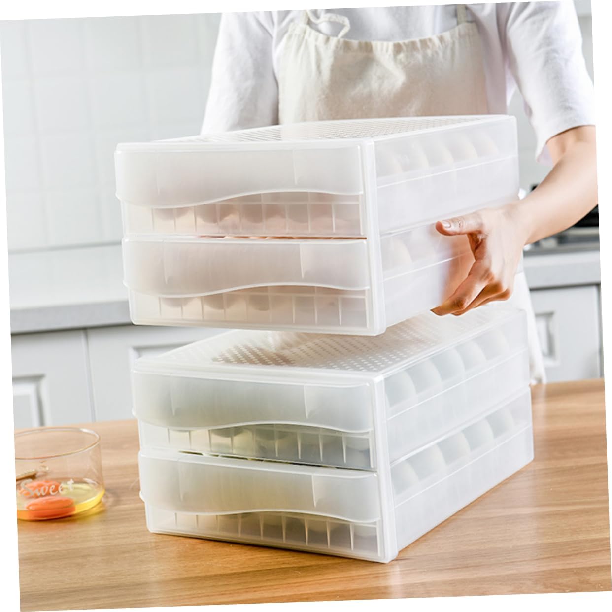 Double-layer 60 Grids Egg Storage Box Stackable Plastic Egg Organizer for Refrigerator Sturdy for Kitchen and Home Use