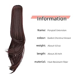HEWEICSY Ponytail Extension,Hair Extension Ponytail 20 Long Claw Hair Extension Synthetic Wavy Straight Hairpieces Ponytail Clip in Ponytail Wig Daily Fluffy Pony Tail for Women(Brunette)
