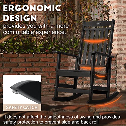 Patio Rocking Chairs Set Of 4,Poly Lumber Rocker,All Weather Rocking Chair Outdoor,High Back Porch Rocker,Wide Plastic Rocking Chair For Adult,360Lbs #TOP4