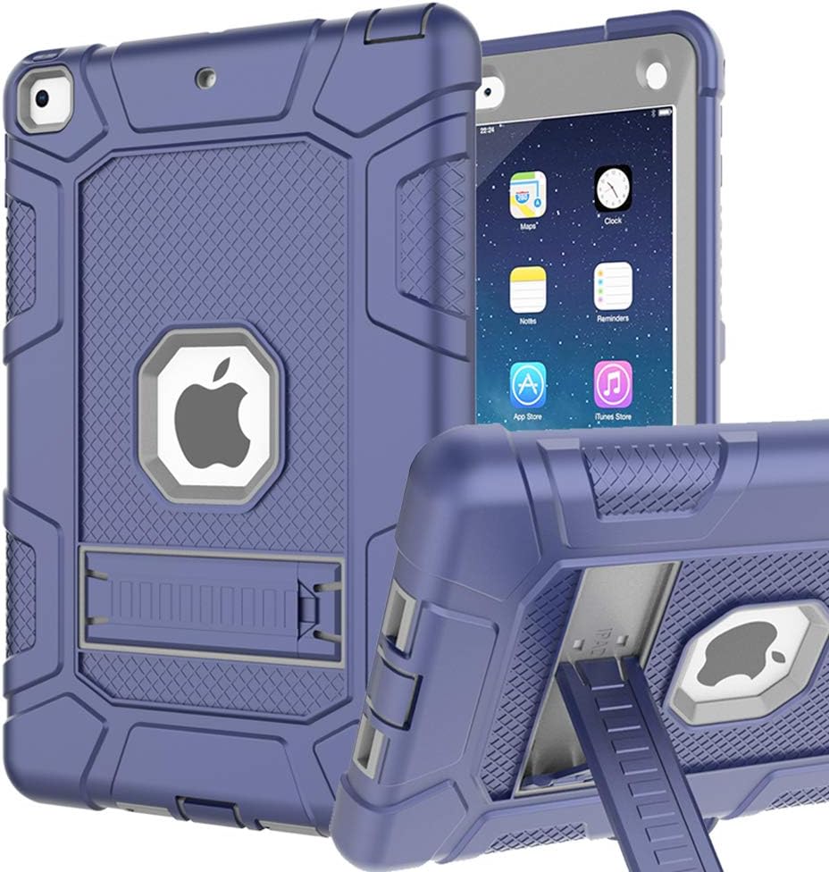 Piagle iPad mini 5 Case, iPad mini 5th Generation Case, Hybrid Three Layer Armor Shockproof Rugged Drop Protection Cover Case Built With Kickstand for iPad Mini 5 7.9" 2019 (Navy+Gray)