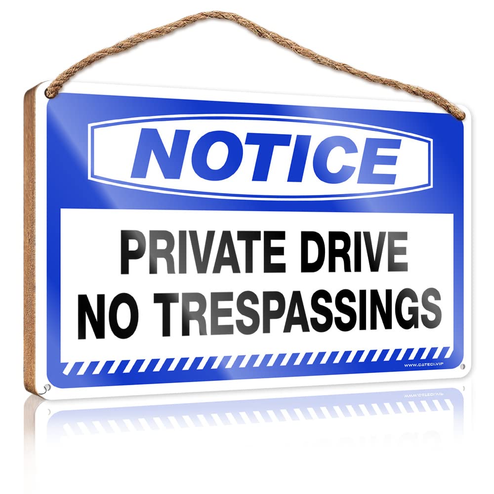 IBWNBBUSN Signs For Front Door Notice Private Drive No Trespassings Wooden Sign Posters For Boys Room Home Office Gifts