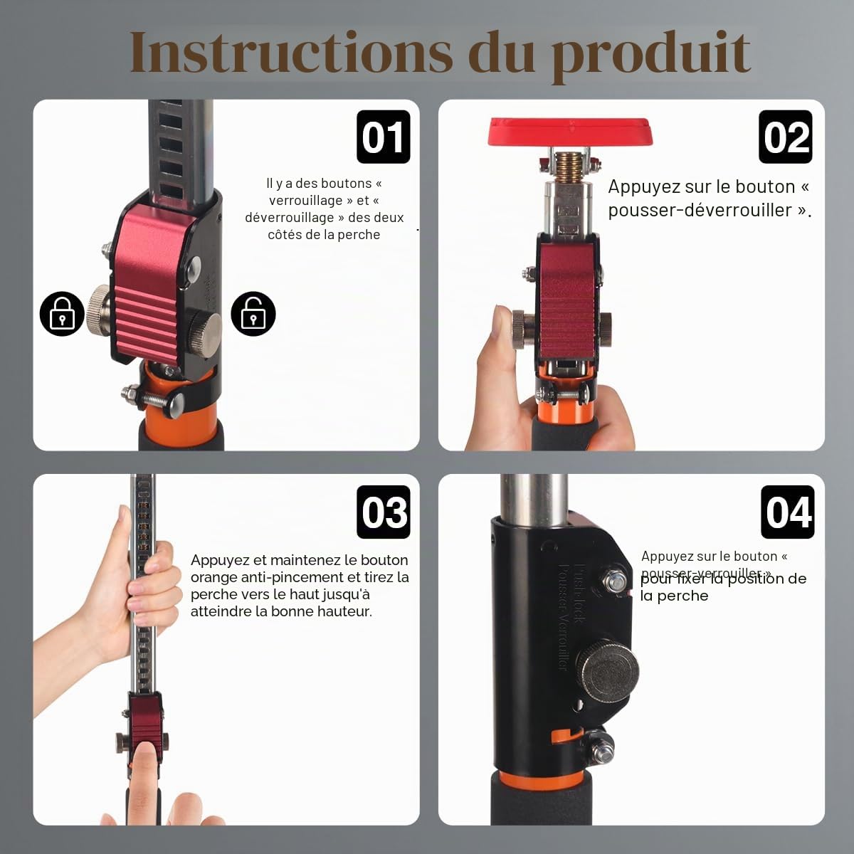 Lot de 2 poteaux de support réglables, capacité de 120 kg par paire, système de support de 3ème main, extensible jusqu'à 290 cm, tige de support en acier pour installation d'armoire, barres