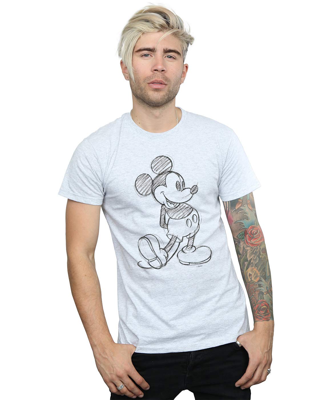 Absolute Cult Men's Sport Grey Disney Mickey Mouse Sketch Kick T-Shirt X-Large