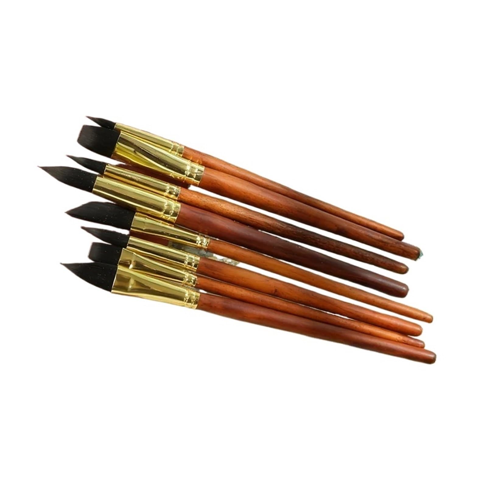 Set di pennelli for pittura a tubo in rame e legno noce da 10 pezzi con teste sintetiche miste, artistici specializzati