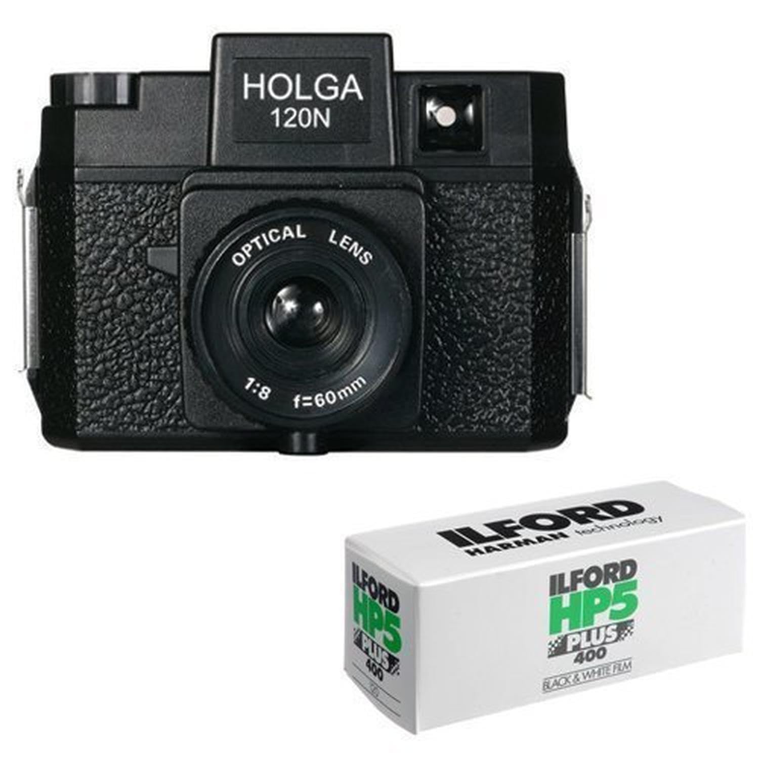 Holga 120N Medium Format Film Camera (Black) with Ilford HP5 Plus Black and White Negative Film 120mm Single Roll