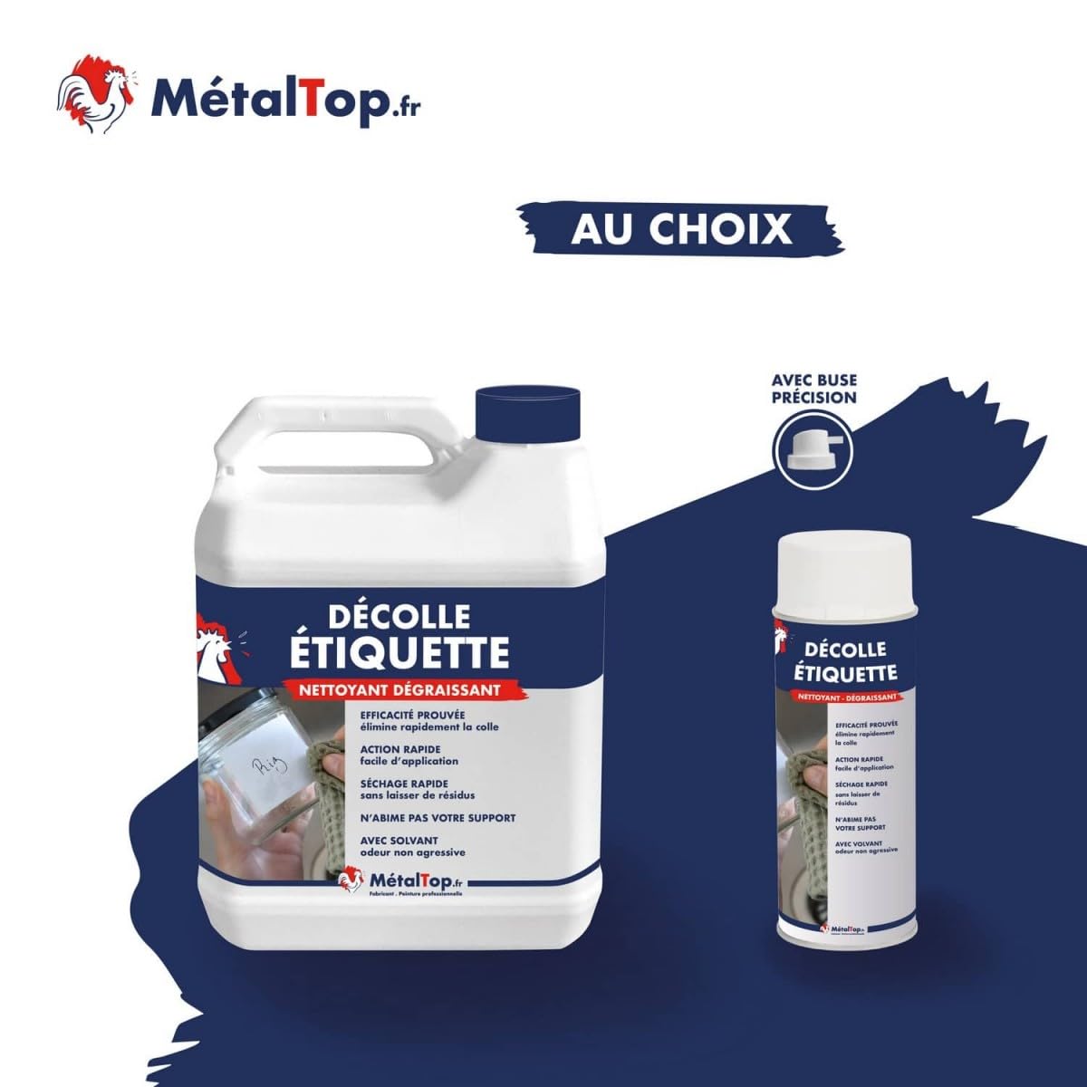 Metaltop - Decolle Etiquette - Bombe 400 ml - Elimine colle, autocollants et résidus adhésifs sans laisser de traces