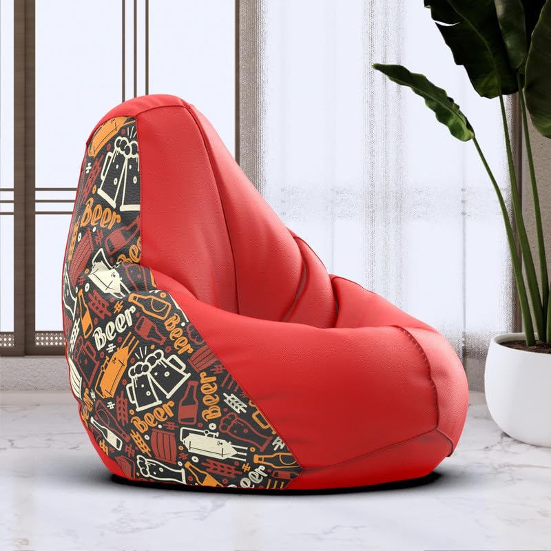 Biggie Bean Bag 6XL Bean Bag Chair with Beans Filled-Perfect for Living Room,Bedroom,Study-Sale Design(Printed-Beer - H - Red Black)-Faux Leather-image-4