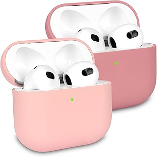 2 Pack KOKOKA Case Cover Compatible with Airpods 3rd Generation 2021, Soft Silicone Skin Case Cover Shock-Absorbing Protective Case for Airpods 3, Front LED Visible, Pink/Bean Pink