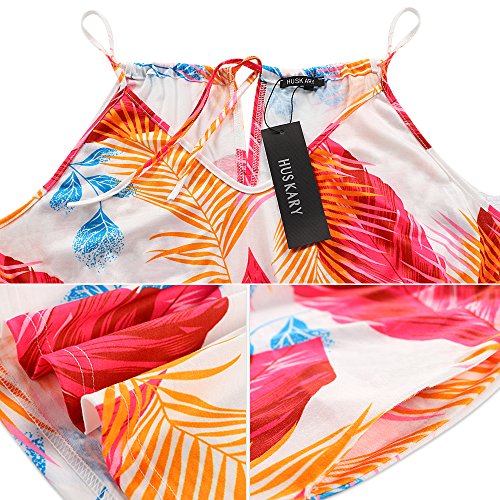 Image of HUSKARY Womens Summer Sleeveless V Neck Spaghetti Strap Pockets Beach Boho Vacation Casual Spring Maxi Dress