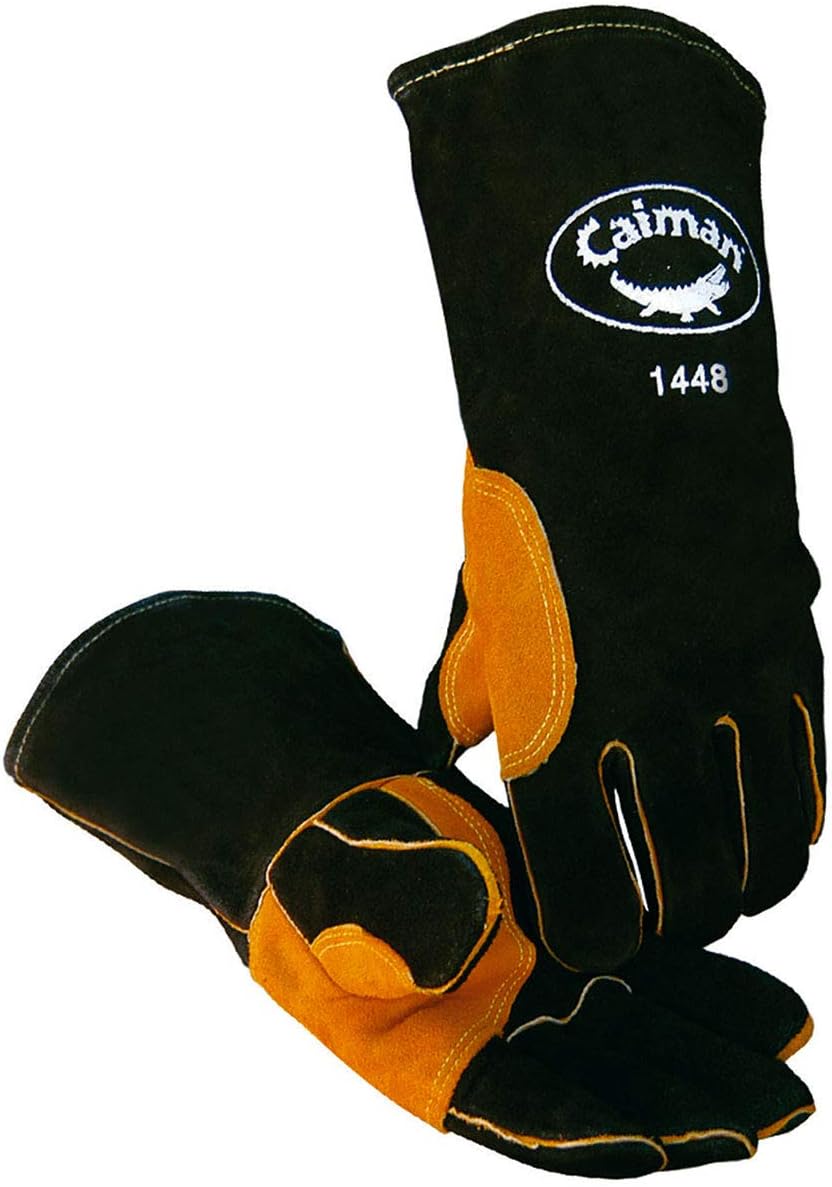 Caiman Premium Split Cowhide Leather Welding Gloves, Aerofoam Lining, Heatflect Aluminized Insulation, Black, Large (1448)