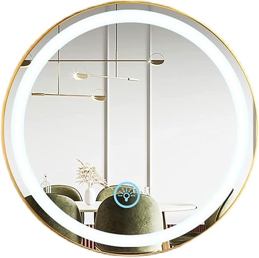 Gold Frame Round Lighted Mirror, LED Bathroom Vanity Mirror AntiFog