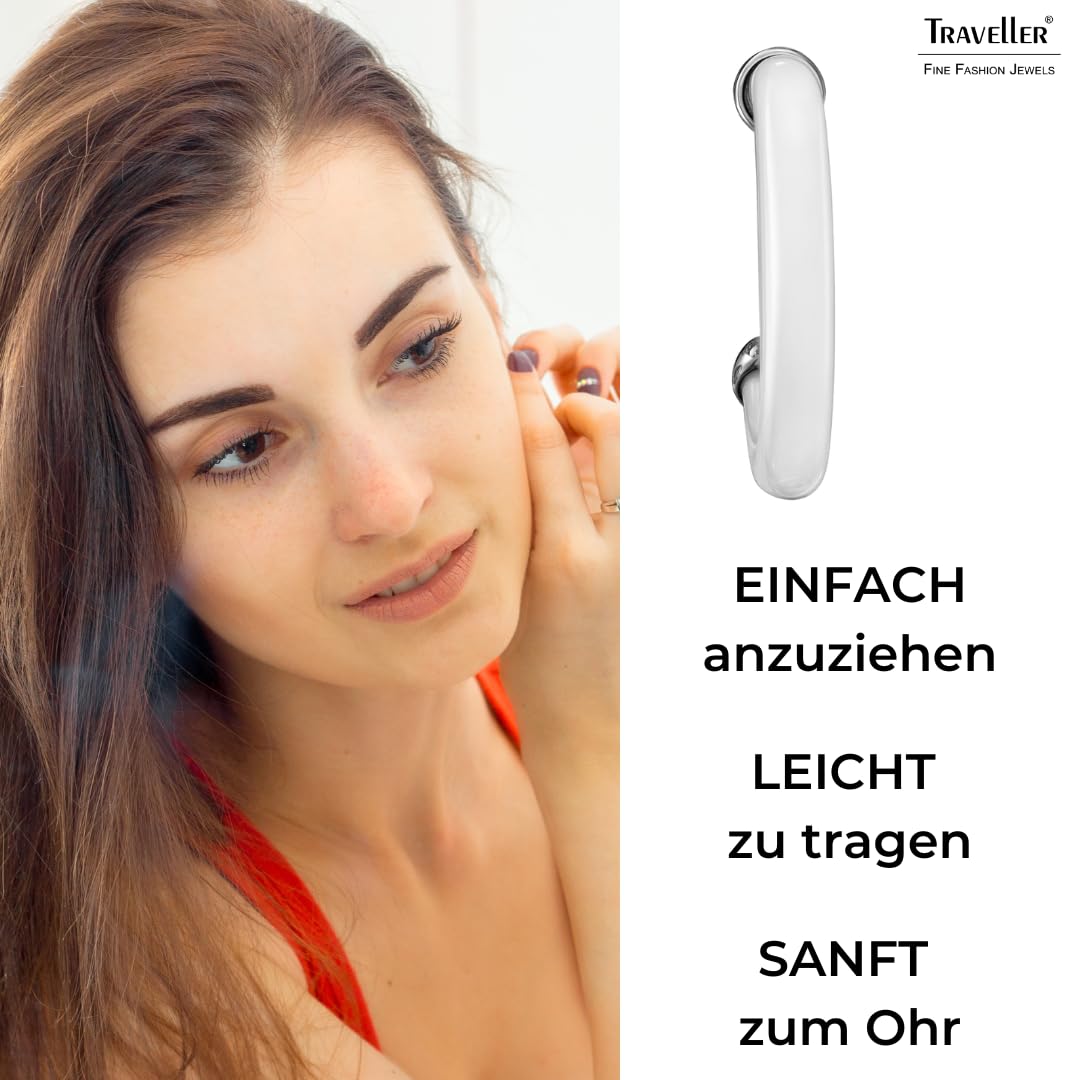 Traveller Orecchini a clip, colore argento, resina bianca, 25 mm, platinati, 157714, 25mm, resina