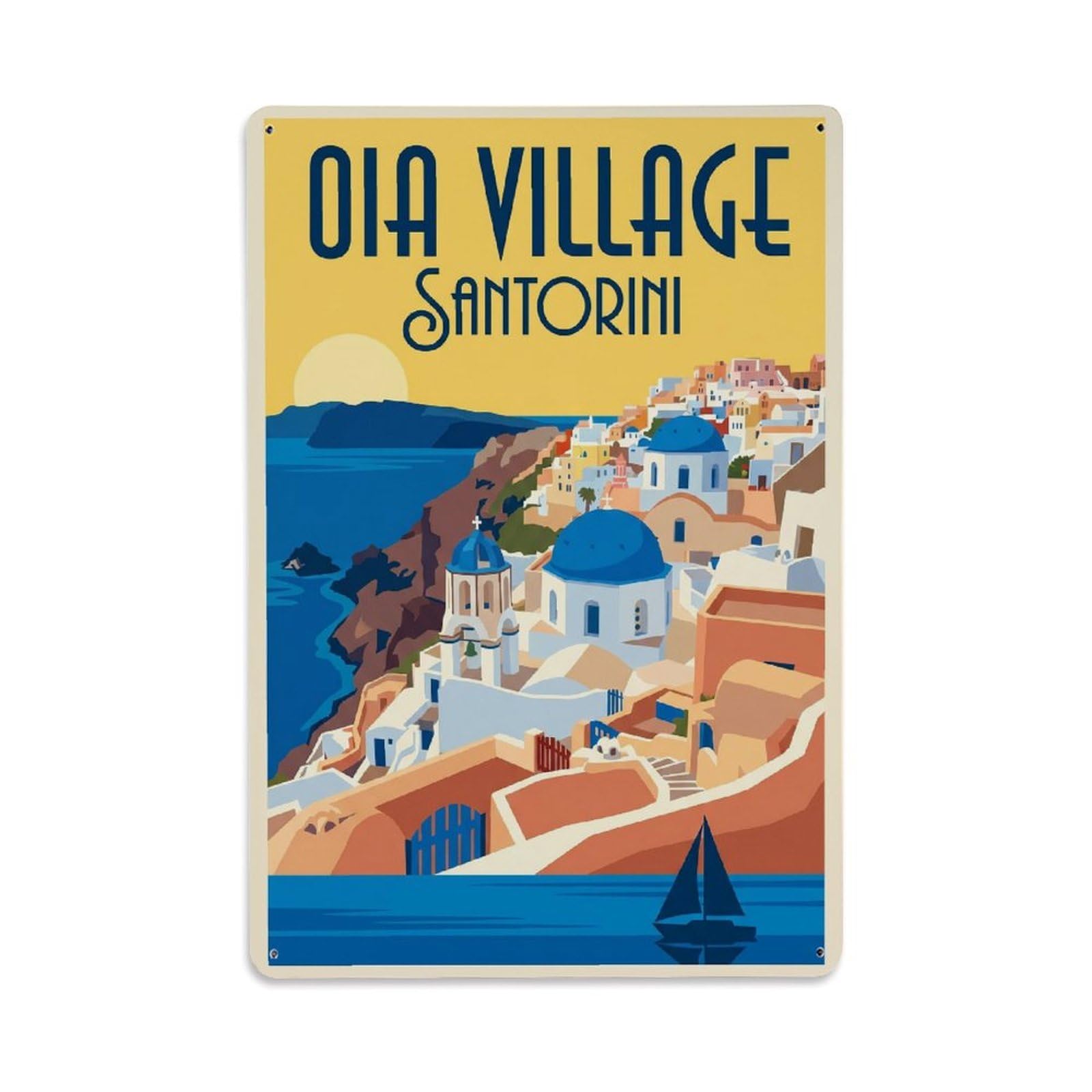 Gead 8X12inch Style Vintage Travel Santorini Oia Village Metal Tin Sign