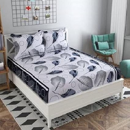 Cotton Villas 3D Printed Microfiber Black Punkh Bedsheet for Double Bed with 2 Pillow Cover Microfiber and Cotton Mix Color White (88 X 88 inch )