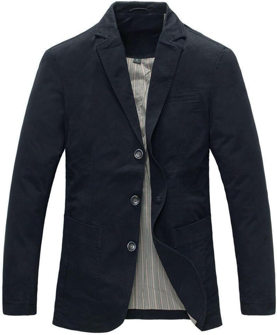 โ Mens Casual Blazer Slim fit Long Sleeve Jacket Washed Cotton 3-Button Casual Suits Blazer Jackets