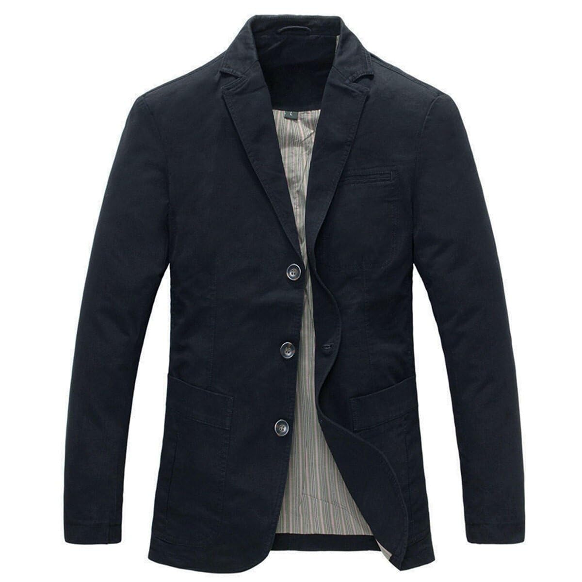 Allthemen Chaqueta Casual para Hombre Cazadora Slim fit de Manga Larga Algodón Lavado Trajes 3 Botones Blazer