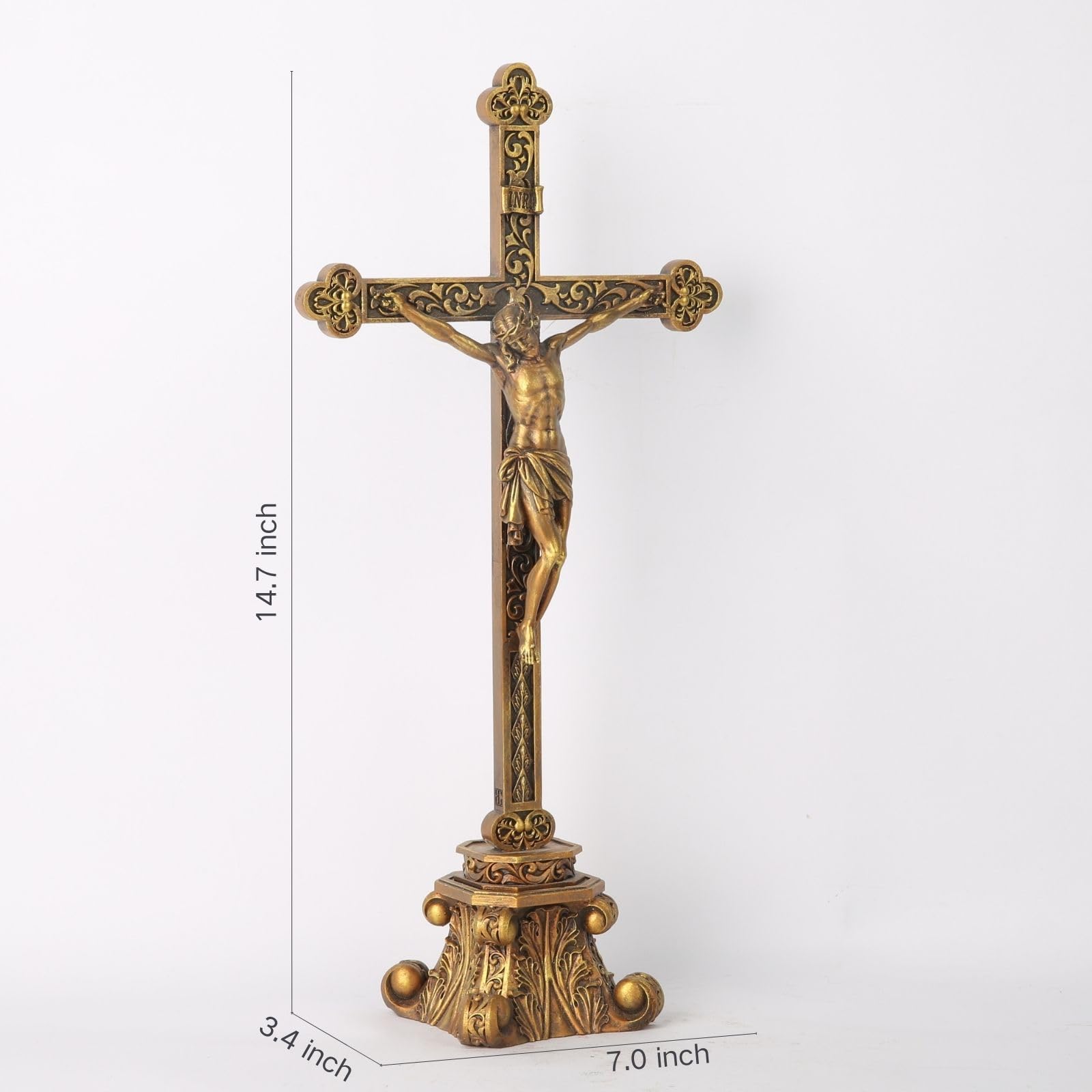 BC BUILDCLASSIC Crucifix sur pied croix religieuse peinte à la main or vintage 37,5 cm